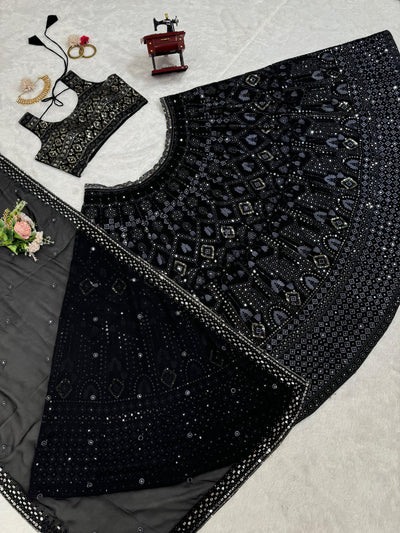 Black Faux Georgette Lehenga With Heavy Blouse And Dupatta