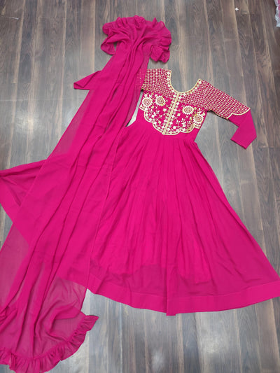 Pink Ethnic Georgette Gown With Fancy Dupatta
