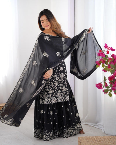 BLACK PARTYWEAR SHARARA SUIT WITH DUPATTA