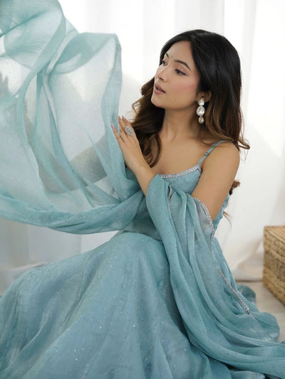 Crunch Silk Anarkali With Detailed Dupatta
