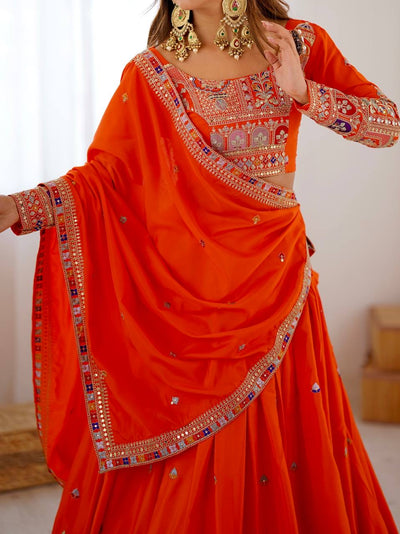 ORANGE WEDDING LEHENGA WITH CHOLI AND DUPATTA