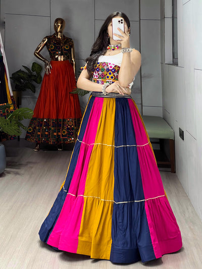 Navratri Special Multicolor Frill Lehenga & Gamthi Work Kediya Blouse