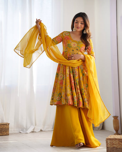 YELLOW KEDIYA ROMAN SILK PARTYWEAR DRESS