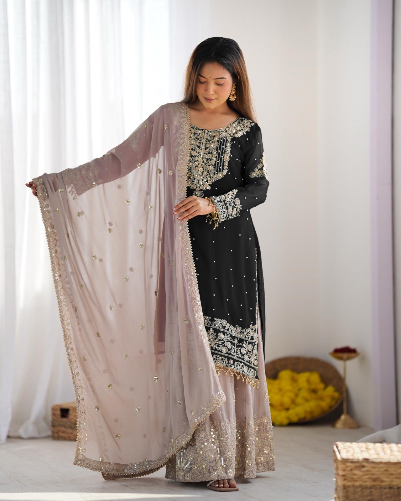 Black Color Festival Designer Suit With Dupatta