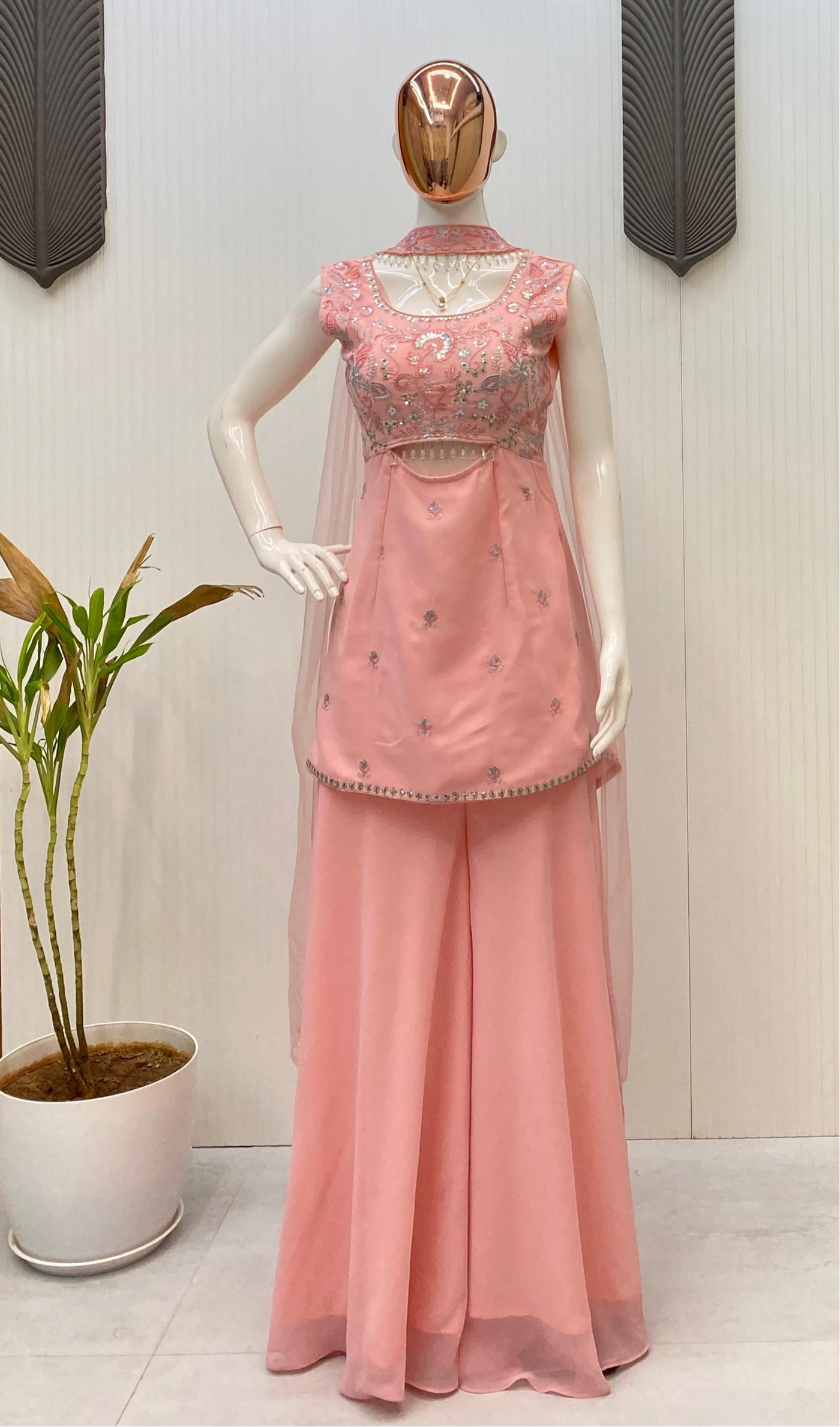 Designer Indo-Western Three-Piece Set With Sequin Embroidery