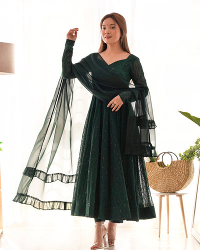 Timeless Full-Flair Georgette Anarkali Suit With Ruffle Dupatta