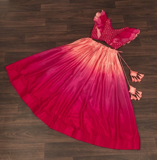 Designer Chinnon Pedding Sequins & Chikankari Embroidered Lehenga Choli with Layered Frill Blouse