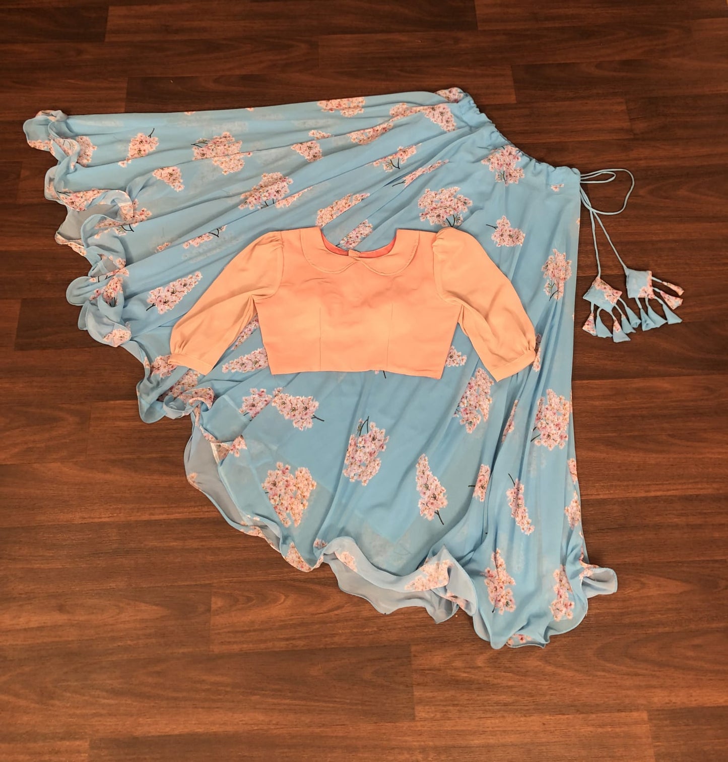 Designer Faux Georgette Digital Printed Crop Top Lehenga Set with 7-Meter Flair