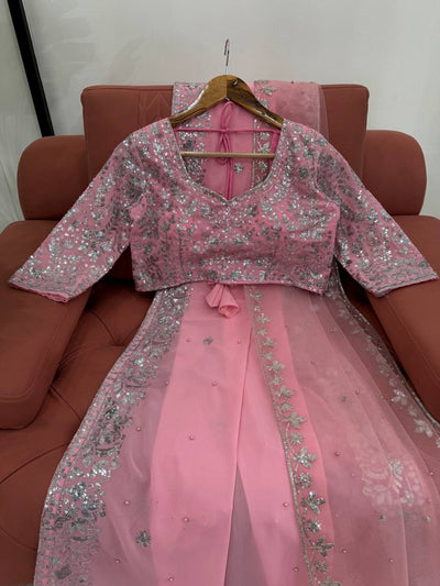 Pink Embroidery Saree With Silver Accents