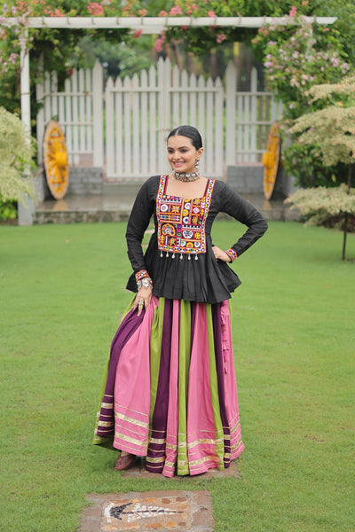 Navratri Special Multicolor Lehenga with Kutchi Gamthi Work- Full Stitched-5
