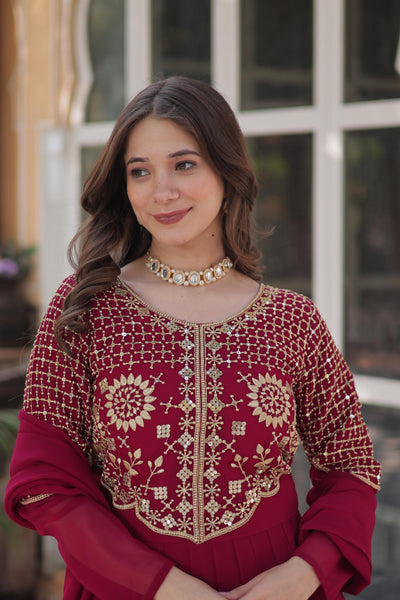 Pink Ethnic Georgette Gown With Fancy Dupatta