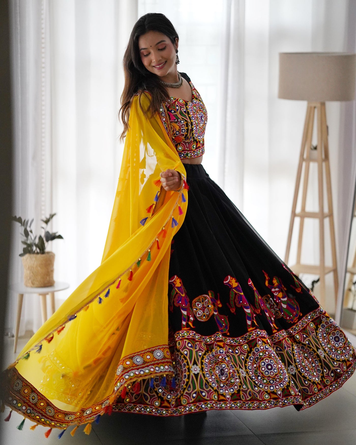 Faux Georgette Mirror Work Chaniya Choli Set With Fancy Dupatta