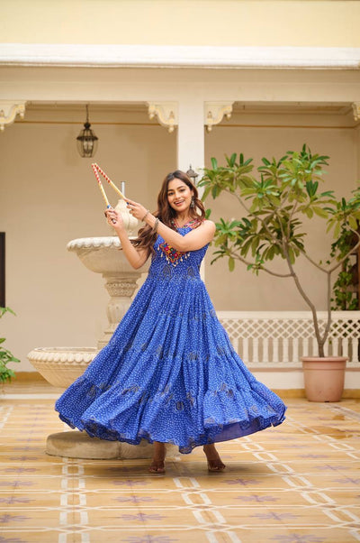 Blue Navratri Bandhani Print Gown