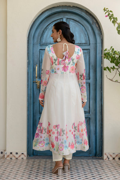 White Color Heavy Organza Silk Anarkali With Fancy Dupatta