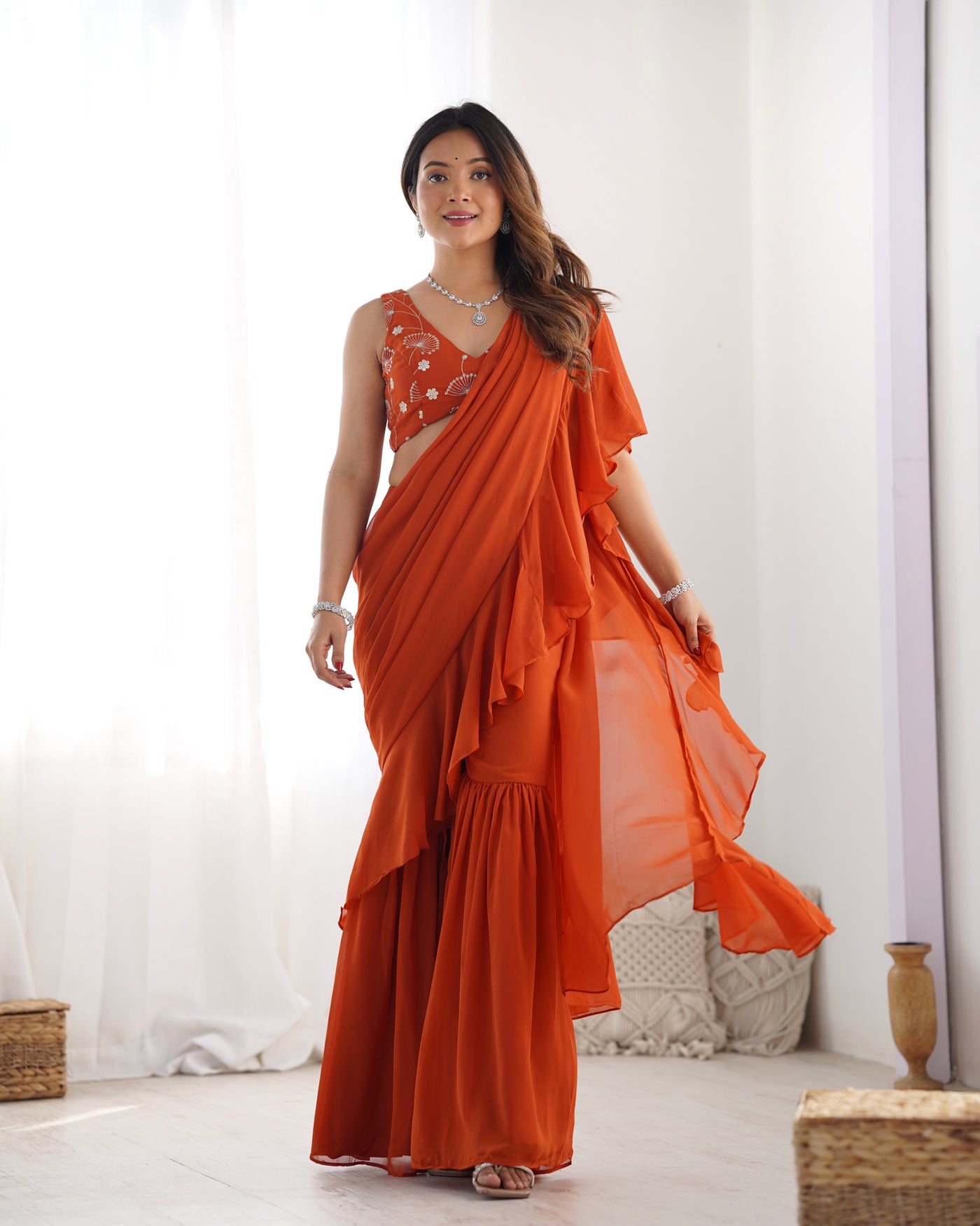Ready-To-Wear Sharara Saree With Fully Stitched Blouse