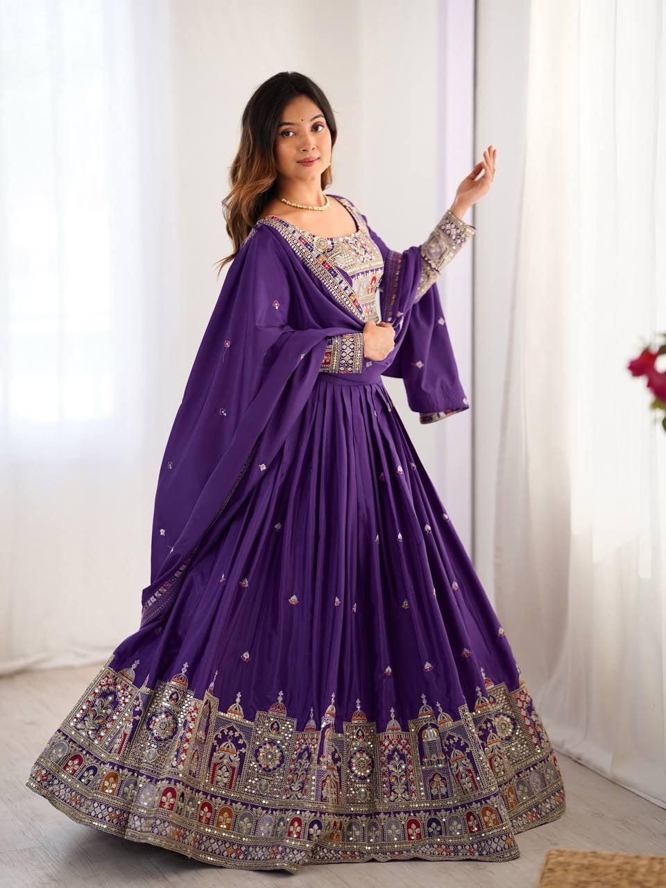 PURPLE WEDDING LEHENGA WITH CHOLI AND DUPATTA