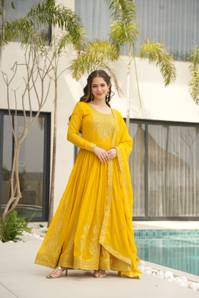 Ethnic Faux Blooming Gown With Embroidery Dupatta