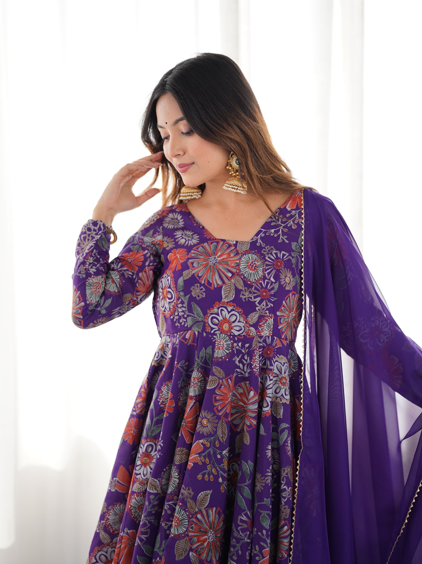 PURPLE KEDIYA ROMAN SILK PARTYWEAR DRESS