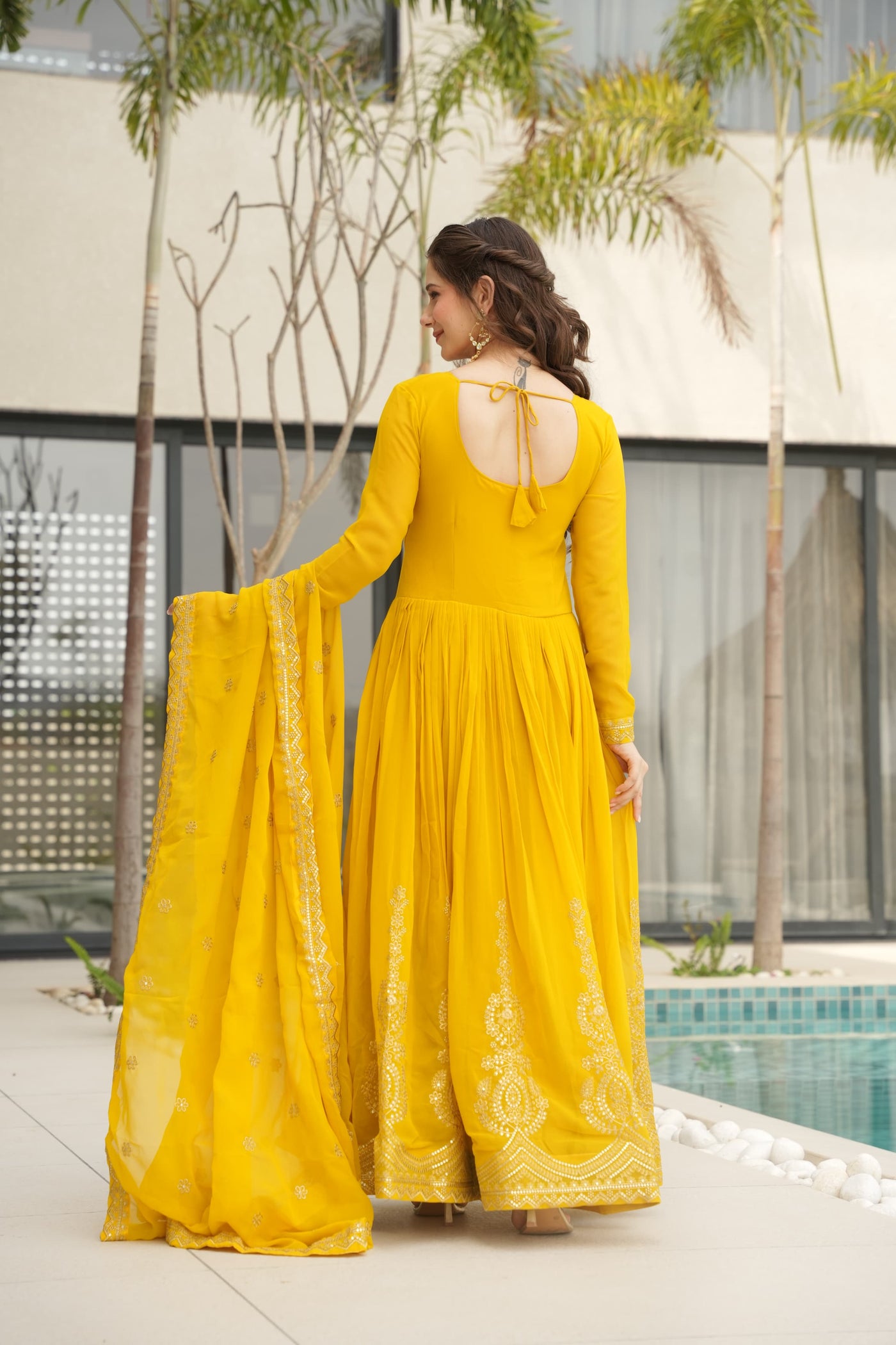 Ethnic Faux Blooming Gown With Embroidery Dupatta