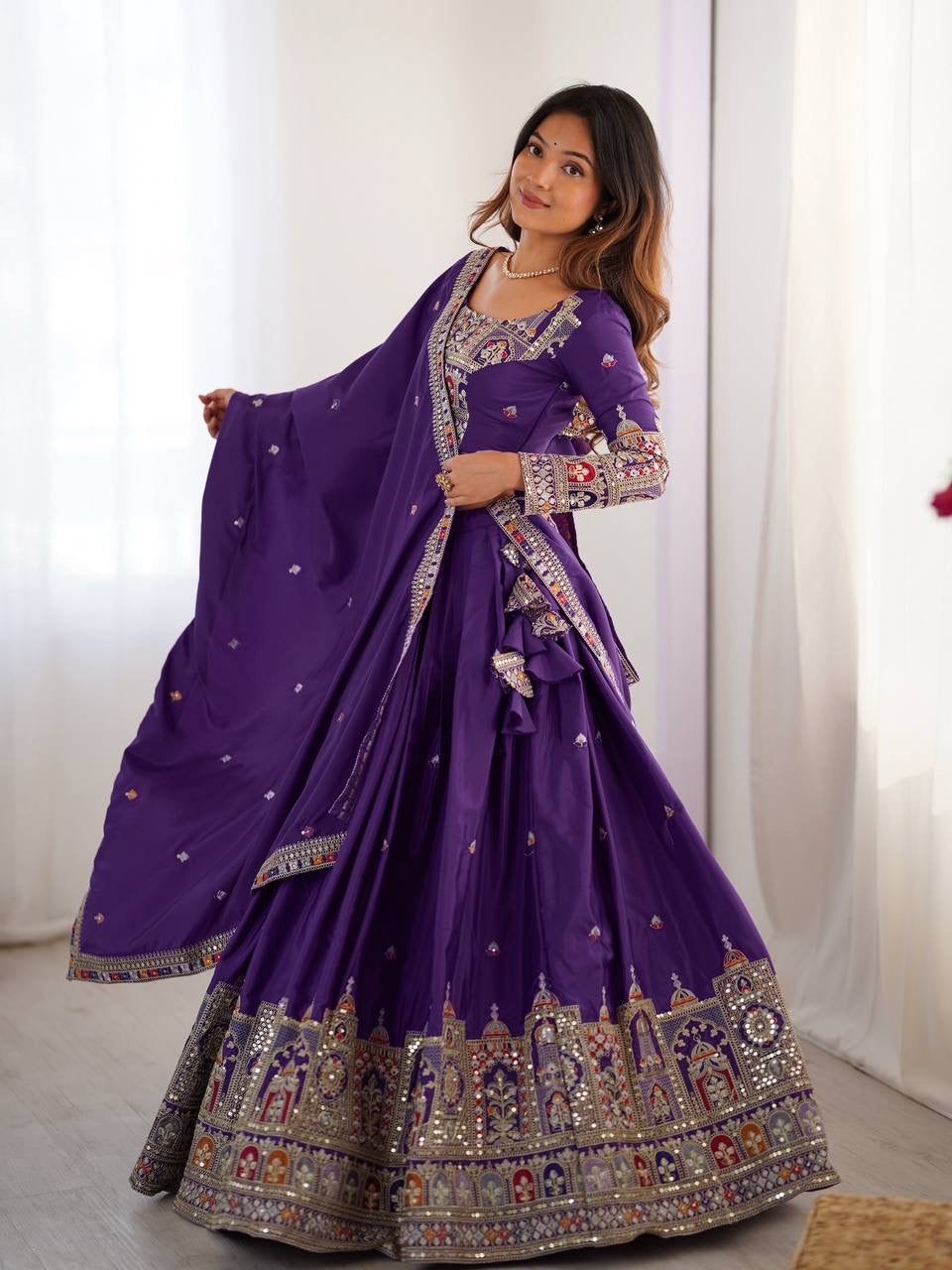 PURPLE WEDDING LEHENGA WITH CHOLI AND DUPATTA