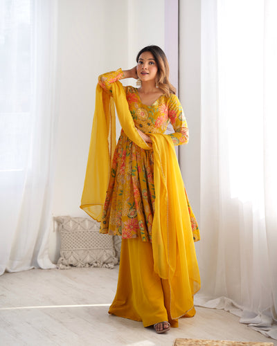 YELLOW KEDIYA ROMAN SILK PARTYWEAR DRESS
