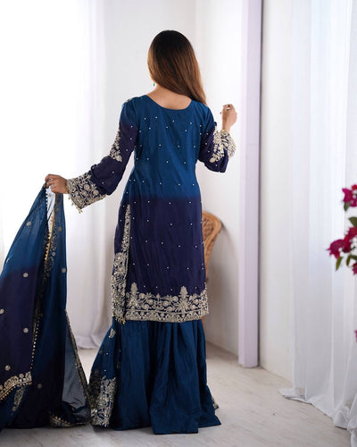 NAVY BLUE WEDDING WEAR CHINON SILK PLAZZO DRESS