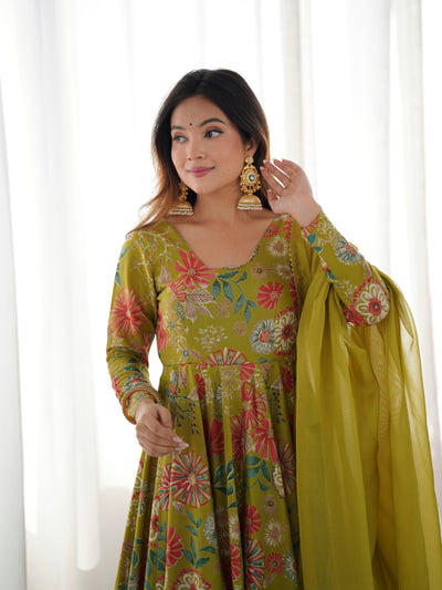 MEHENDI KEDIYA ROMAN SILK PARTYWEAR DRESS