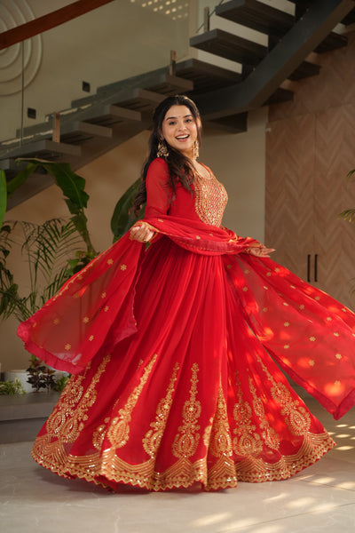 Ethnic Faux Blooming Gown With Embroidery Dupatta