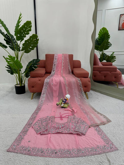 Pink Embroidery Saree With Silver Accents