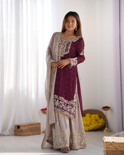 Wine Color Festival Designer Suit With Dupatta