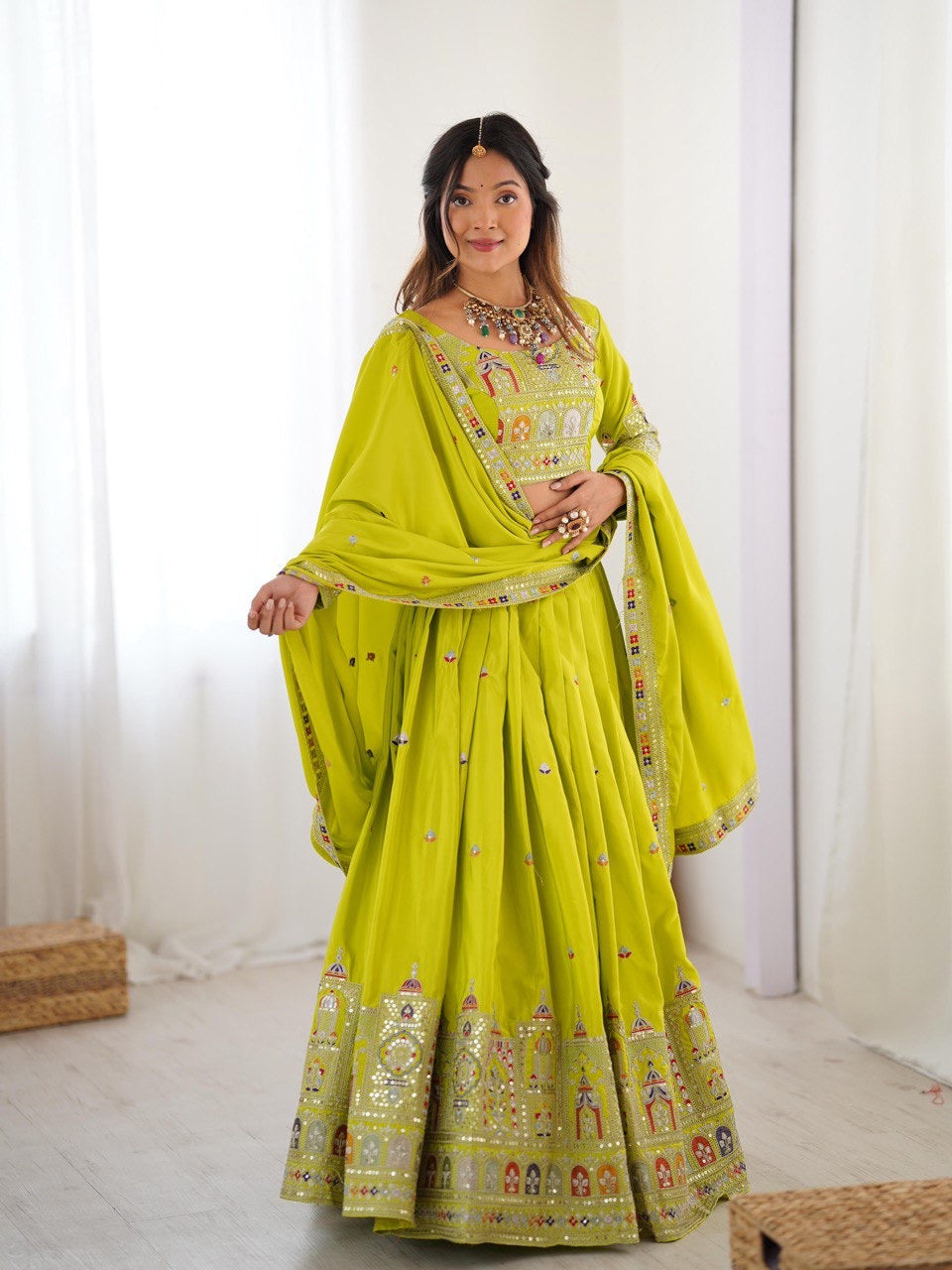 NEON WEDDING LEHENGA WITH CHOLI AND DUPATTA