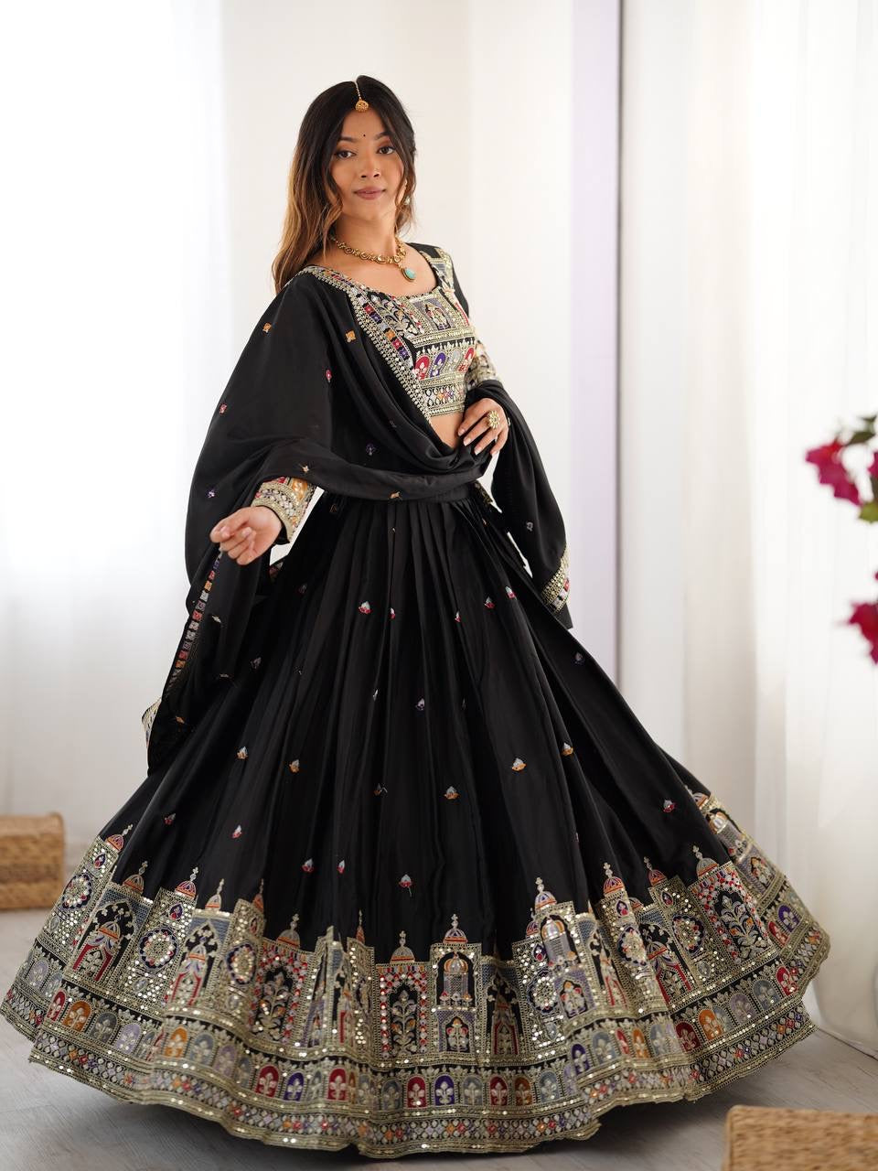 BLACK WEDDING LEHENGA WITH CHOLI AND DUPATTA