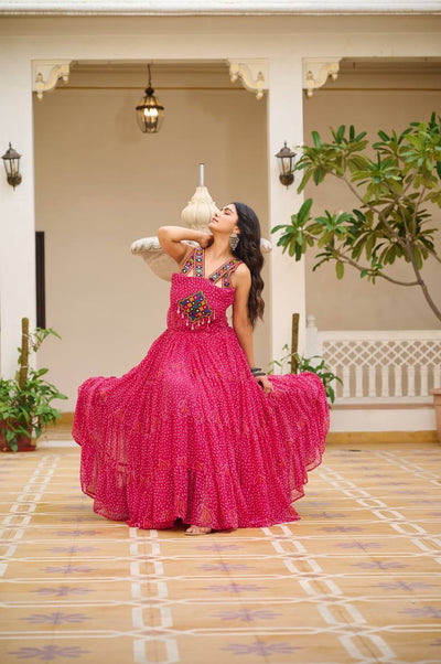 Pink Navratri Bandhani Print Gown