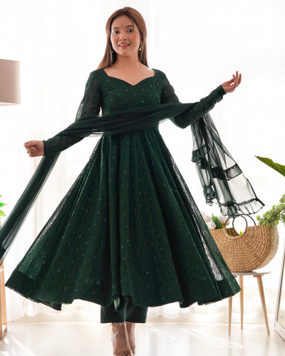 Timeless Full-Flair Georgette Anarkali Suit With Ruffle Dupatta