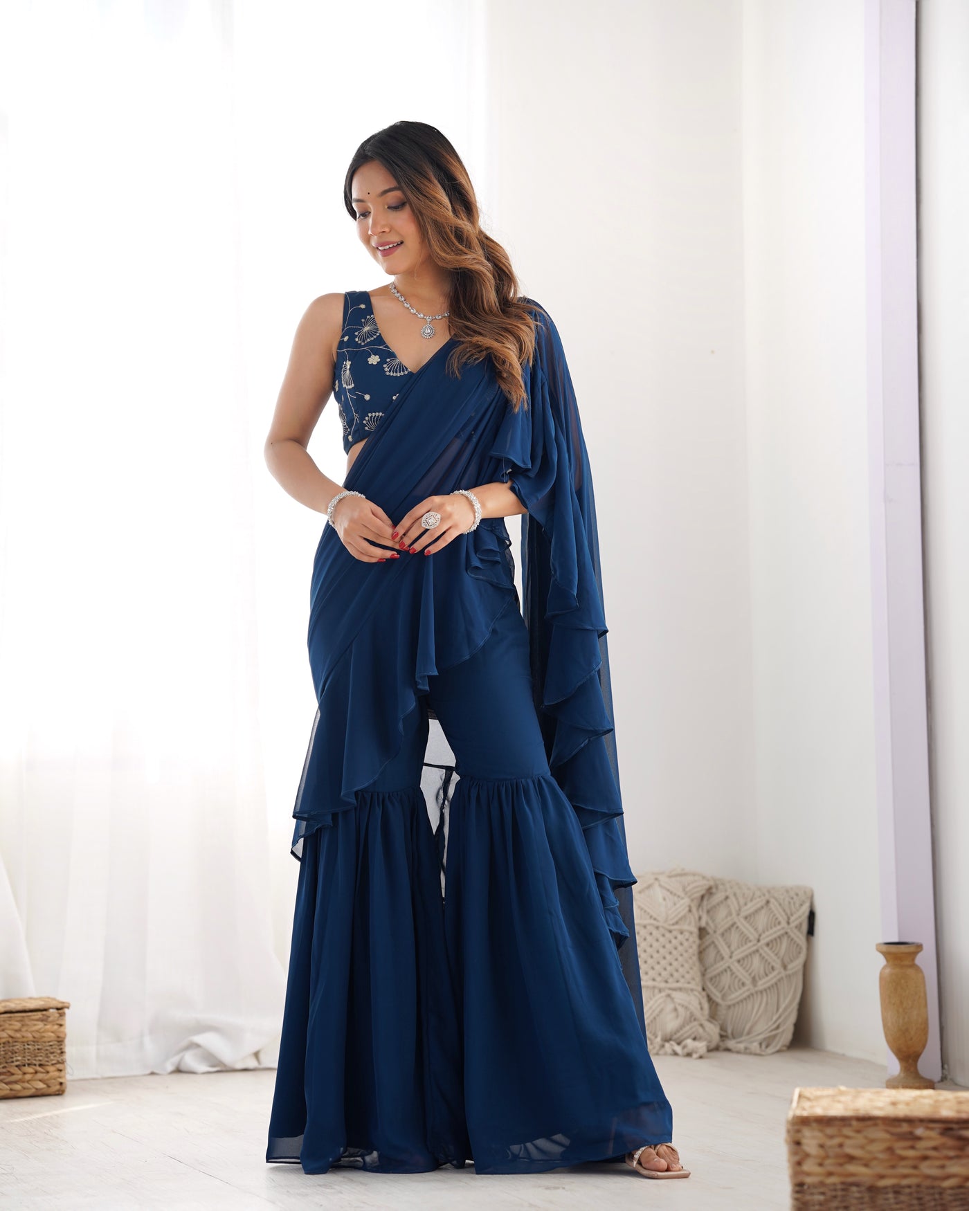 Ready-To-Wear Sharara Saree With Fully Stitched Blouse