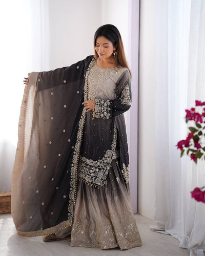 BLACK WEDDING WEAR CHINON SILK PLAZZO DRESS