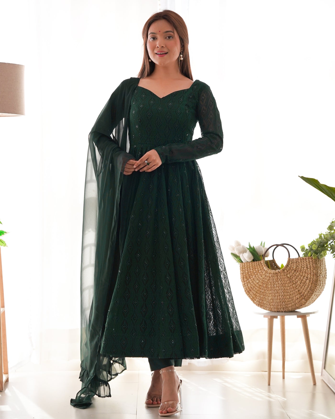 Timeless Full-Flair Georgette Anarkali Suit With Ruffle Dupatta