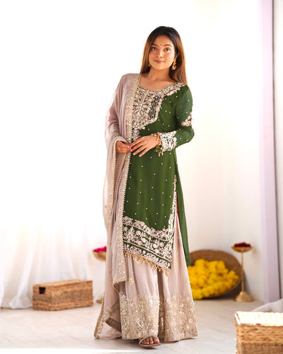 Leaf Green Color Festival Designer Suit With Dupatta