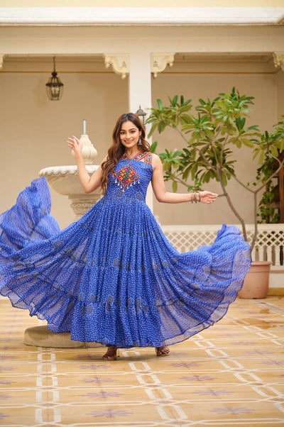 Blue Navratri Bandhani Print Gown