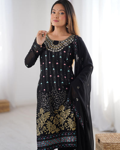 Black Color Faux Georgette Suit With Fancy Dupatta