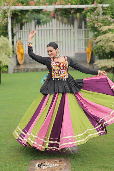 Navratri Special Multicolor Lehenga with Kutchi Gamthi Work- Full Stitched-5