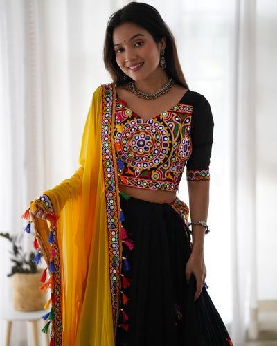 Faux Georgette Mirror Work Chaniya Choli Set With Fancy Dupatta
