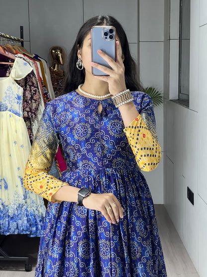 Bandhani Style Floral Printed Heavy Chinon Gown