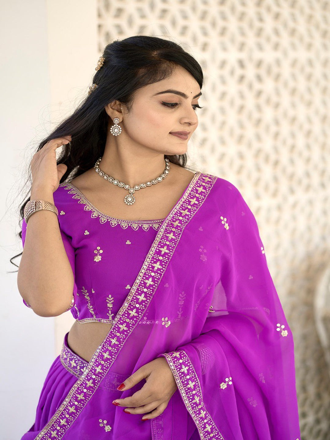 Classic Purple Embroidered Lehenga Set with Sequins Work in Heavy Georgette