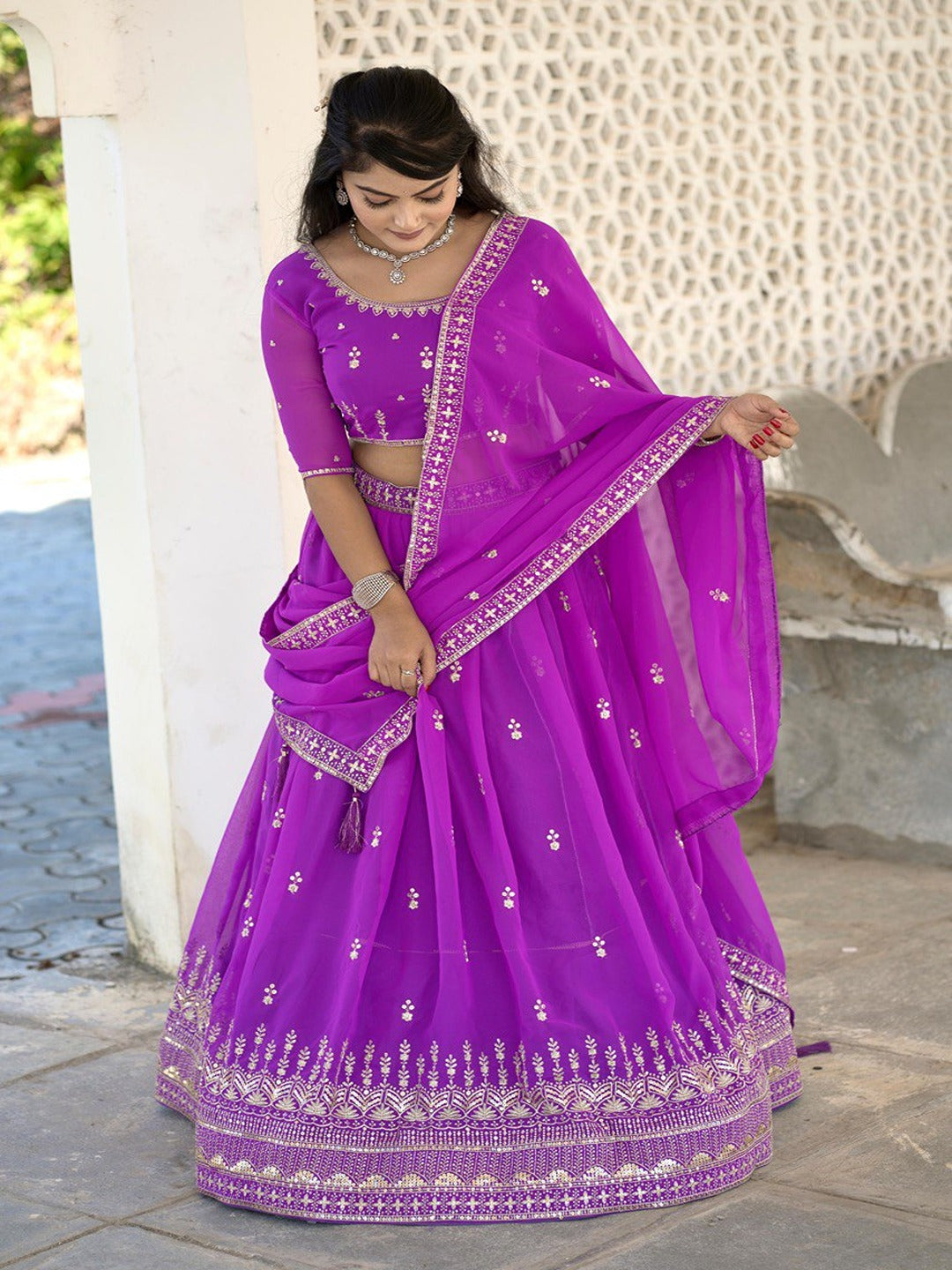 Classic Purple Embroidered Lehenga Set with Sequins Work in Heavy Georgette