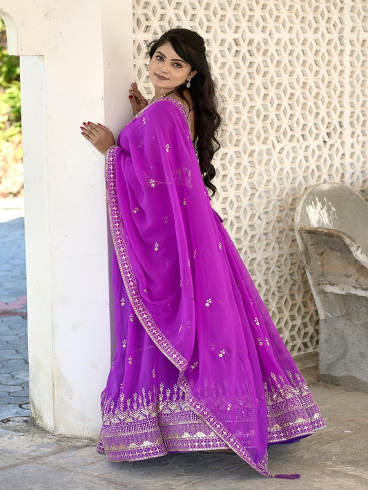 Classic Purple Embroidered Lehenga Set with Sequins Work in Heavy Georgette