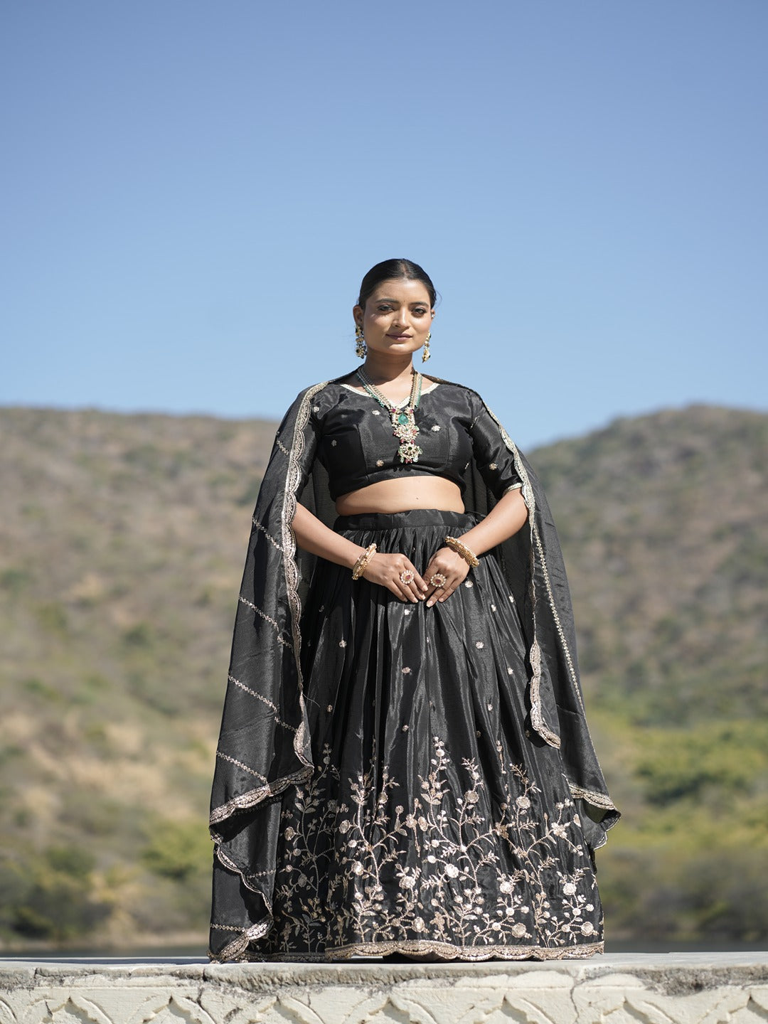 Classic Heavy Chinon Embroidered Lehenga Set with Zari & Sequins Work