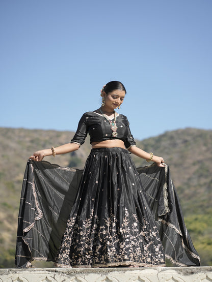 Classic Heavy Chinon Embroidered Lehenga Set with Zari & Sequins Work