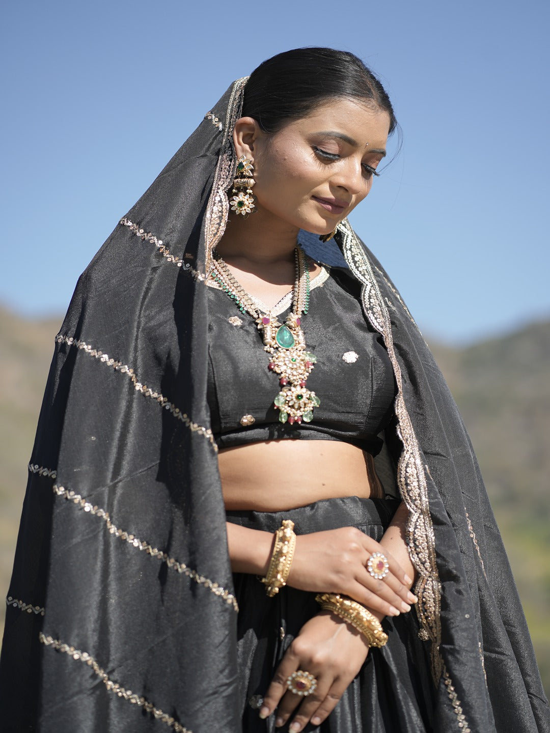 Classic Heavy Chinon Embroidered Lehenga Set with Zari & Sequins Work