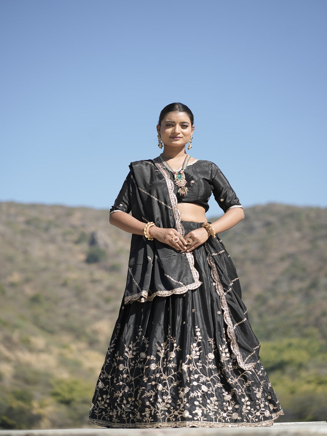 Classic Heavy Chinon Embroidered Lehenga Set with Zari & Sequins Work